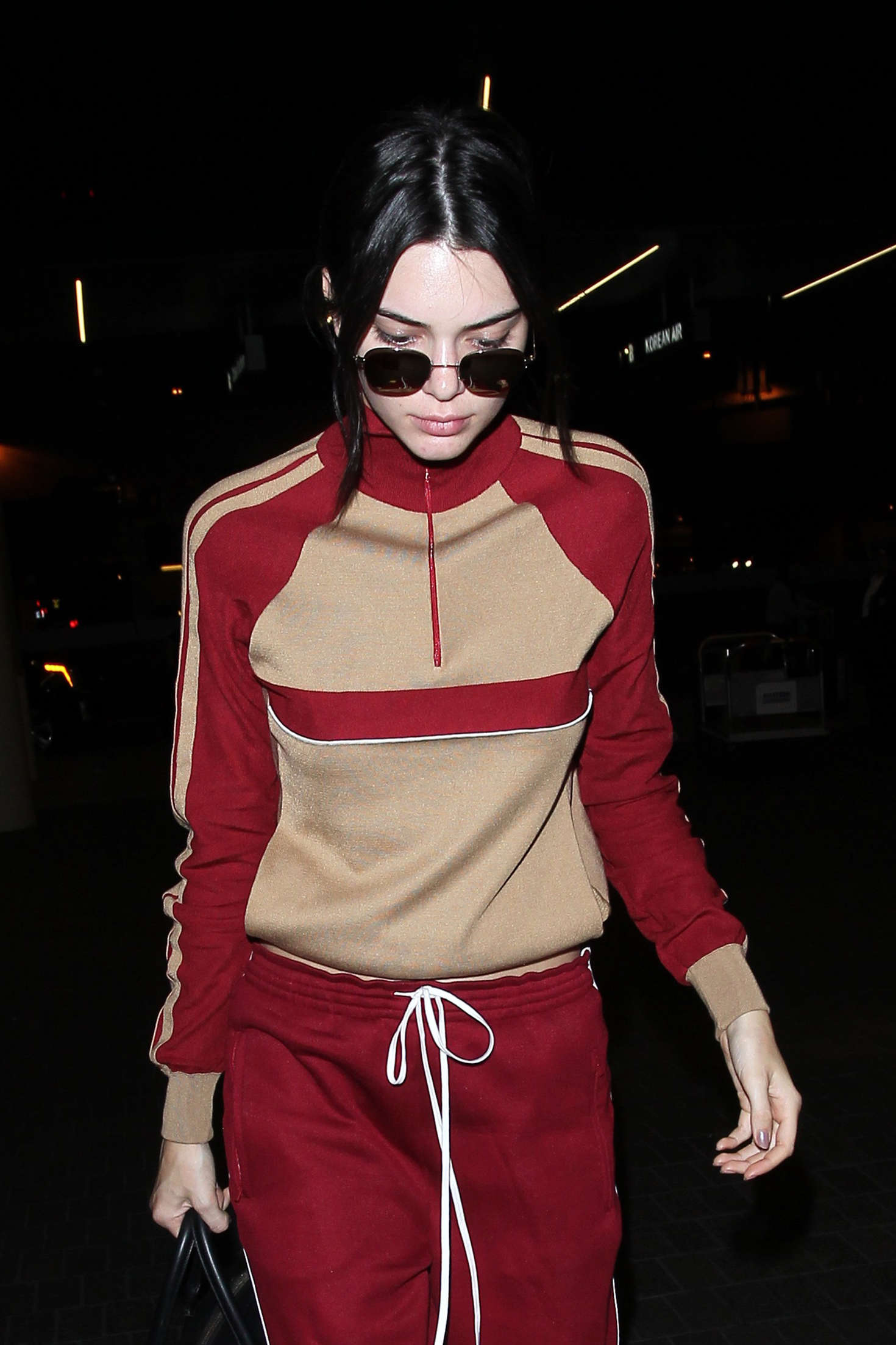 Kendall Jenner in Red Sweats at LAX 02