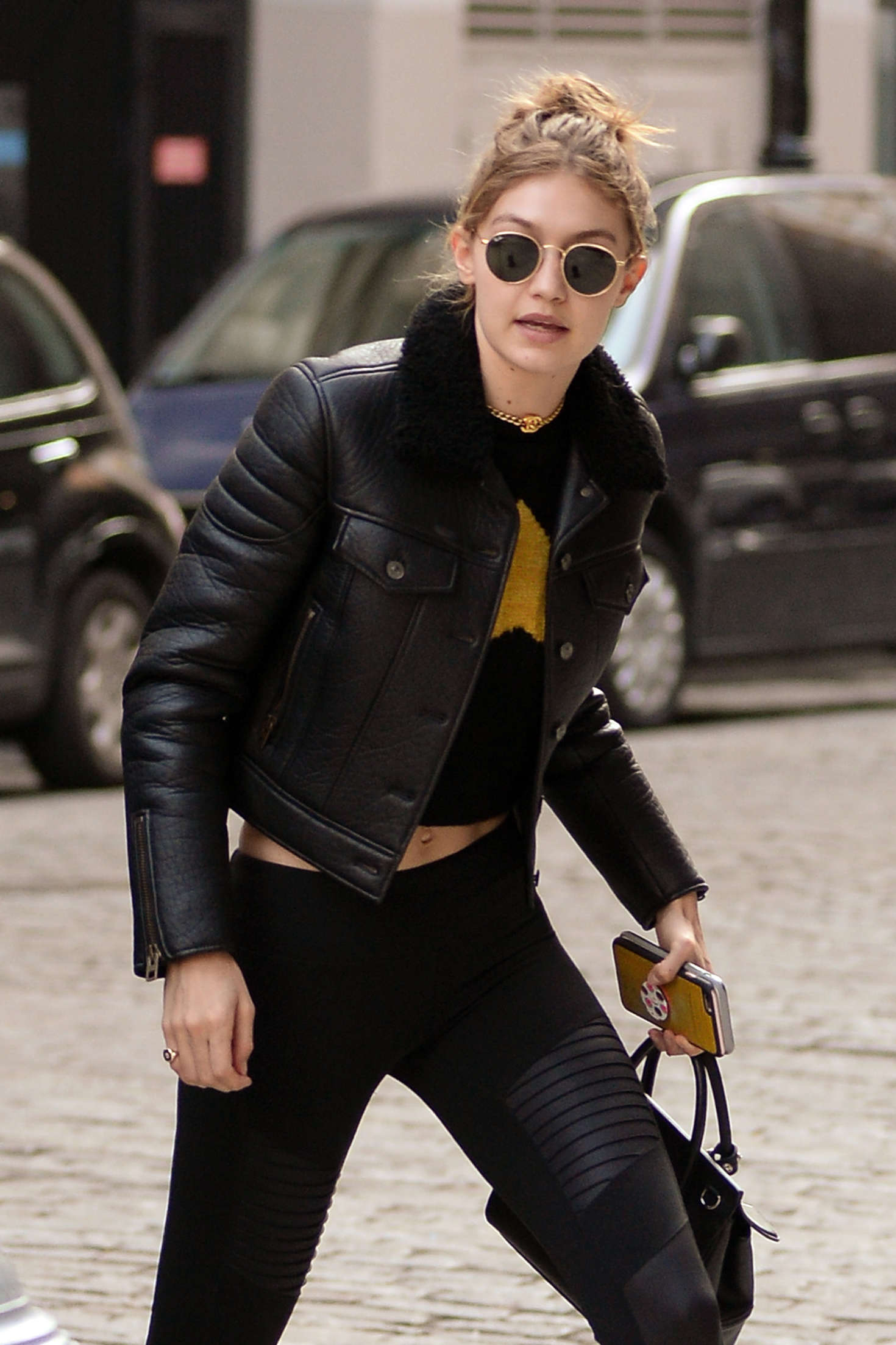 Gigi Hadid in Tights Leaving her apartment 06